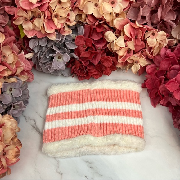 Infant Baby Pink Striped Winter Hat & Ring Scarf Set - Picture 14 of 16
